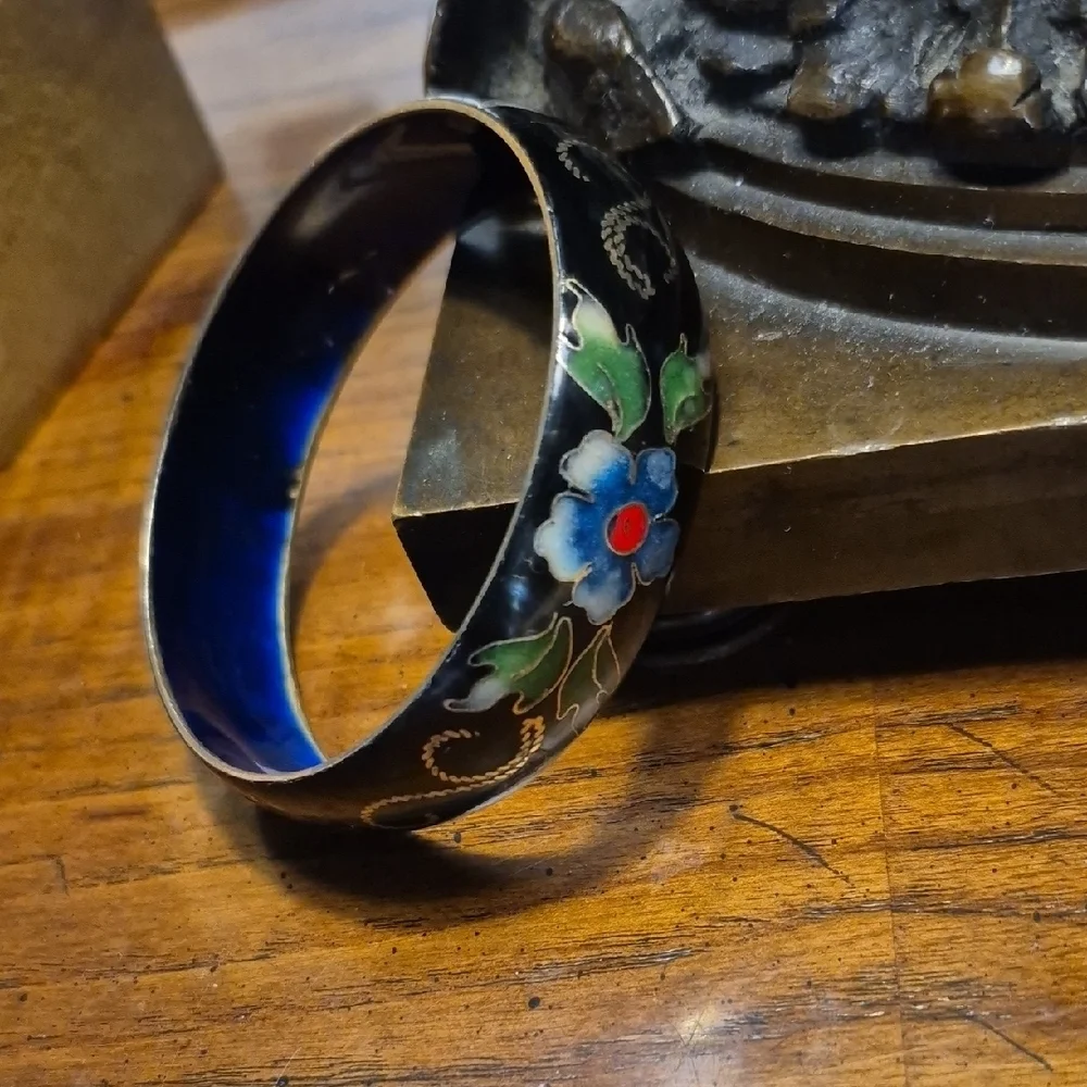 Antique Chinese Cloisonne Enamel Wide Bangle Bracelet - Picture 5 of 11
